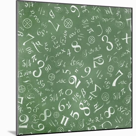 Mathematics Formulas Abstract Background (On Green Chalkboard)-pashabo-Mounted Art Print