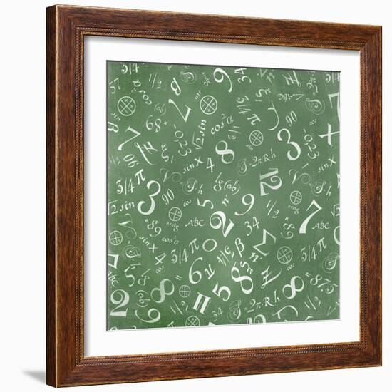 Mathematics Formulas Abstract Background (On Green Chalkboard)-pashabo-Framed Premium Giclee Print