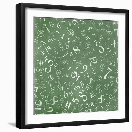 Mathematics Formulas Abstract Background (On Green Chalkboard)-pashabo-Framed Premium Giclee Print