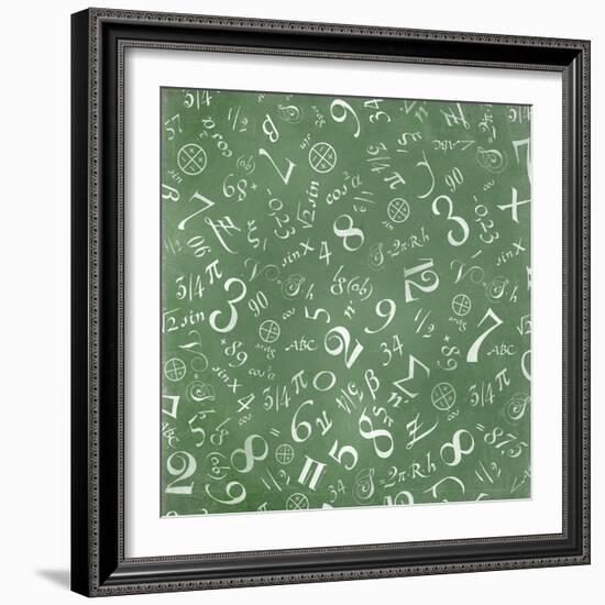 Mathematics Formulas Abstract Background (On Green Chalkboard)-pashabo-Framed Premium Giclee Print