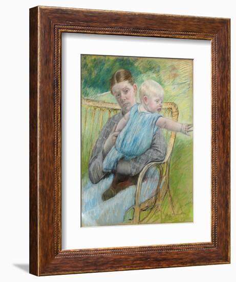 Mathilde Holding a Baby Who Reaches Out to the Right, C.1889-Mary Cassatt-Framed Giclee Print