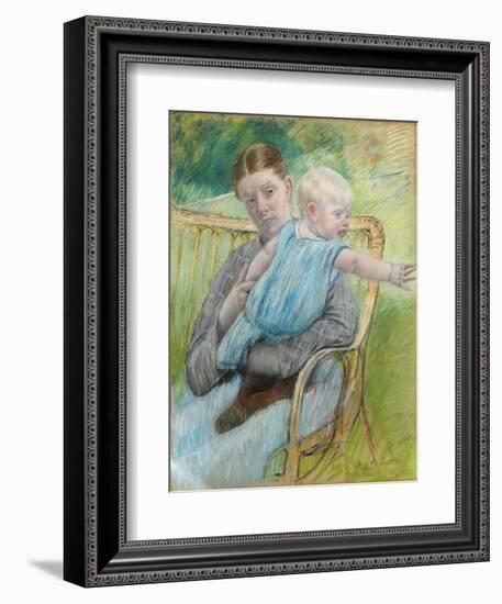 Mathilde Holding a Baby Who Reaches Out to the Right, C.1889-Mary Cassatt-Framed Giclee Print