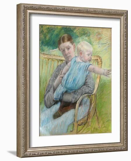 Mathilde Holding a Baby Who Reaches Out to the Right, C.1889-Mary Cassatt-Framed Giclee Print