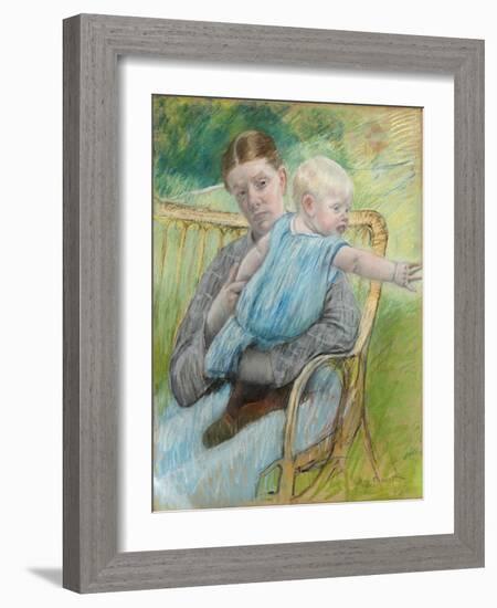 Mathilde Holding a Baby Who Reaches Out to the Right, C.1889-Mary Cassatt-Framed Giclee Print