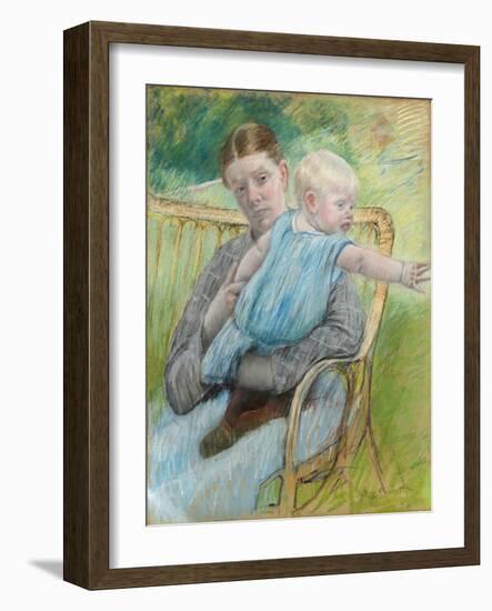 Mathilde Holding a Baby Who Reaches Out to the Right, C.1889-Mary Cassatt-Framed Giclee Print