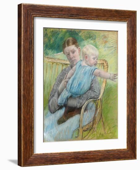 Mathilde Holding a Baby Who Reaches Out to the Right, C.1889-Mary Cassatt-Framed Giclee Print