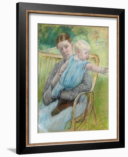 Mathilde Holding a Baby Who Reaches Out to the Right, C.1889-Mary Cassatt-Framed Giclee Print