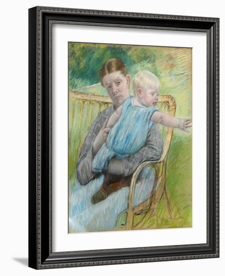 Mathilde Holding a Baby Who Reaches Out to the Right, C.1889-Mary Cassatt-Framed Giclee Print