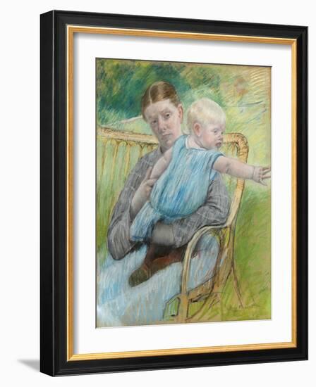 Mathilde Holding a Baby Who Reaches Out to the Right, C.1889-Mary Cassatt-Framed Giclee Print