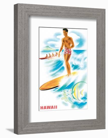 Matson Lines to Hawaii, Surfer and Outrigger, c.1940s-Frank MacIntosh-Framed Art Print