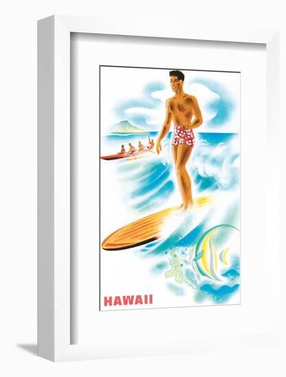 Matson Lines to Hawaii, Surfer and Outrigger, c.1940s-Frank MacIntosh-Framed Art Print