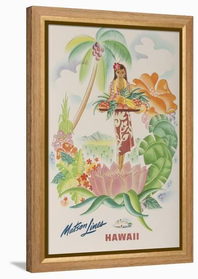 Matson Lines Travel Poster, Hawaii Native with Tropical Fruit-null-Framed Premier Image Canvas