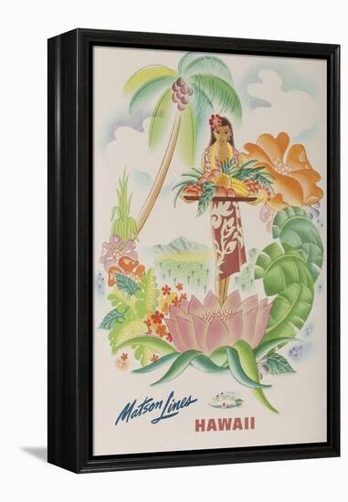 Matson Lines Travel Poster, Hawaii Native with Tropical Fruit-null-Framed Premier Image Canvas