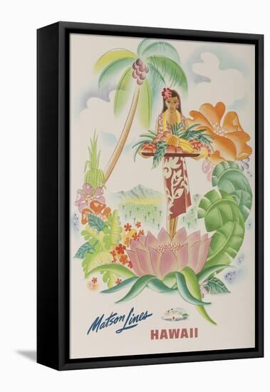 Matson Lines Travel Poster, Hawaii Native with Tropical Fruit-null-Framed Premier Image Canvas