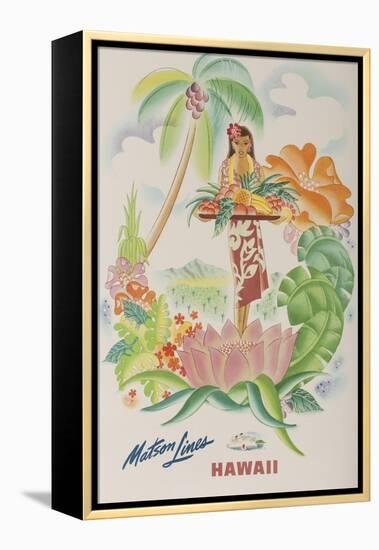 Matson Lines Travel Poster, Hawaii Native with Tropical Fruit-null-Framed Premier Image Canvas