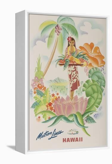 Matson Lines Travel Poster, Hawaii Native with Tropical Fruit-null-Framed Premier Image Canvas