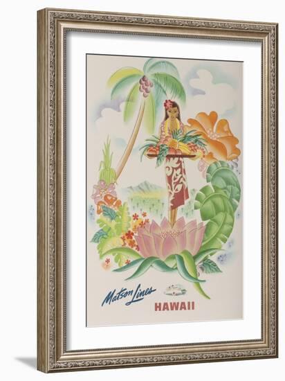 Matson Lines Travel Poster, Hawaii Native with Tropical Fruit-null-Framed Giclee Print