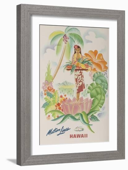 Matson Lines Travel Poster, Hawaii Native with Tropical Fruit-null-Framed Giclee Print