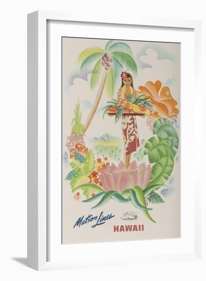 Matson Lines Travel Poster, Hawaii Native with Tropical Fruit-null-Framed Giclee Print