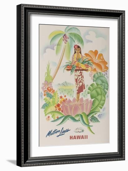 Matson Lines Travel Poster, Hawaii Native with Tropical Fruit-null-Framed Giclee Print