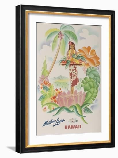 Matson Lines Travel Poster, Hawaii Native with Tropical Fruit--Framed Giclee Print