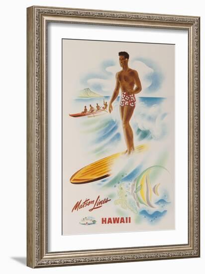 Matson Lines Travel Poster Hawaii Surfer-null-Framed Giclee Print