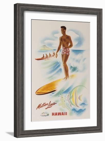 Matson Lines Travel Poster Hawaii Surfer--Framed Giclee Print