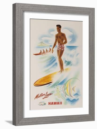 Matson Lines Travel Poster Hawaii Surfer-null-Framed Giclee Print