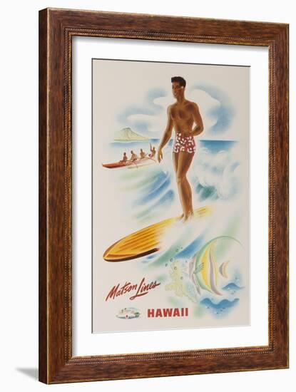 Matson Lines Travel Poster Hawaii Surfer-null-Framed Giclee Print