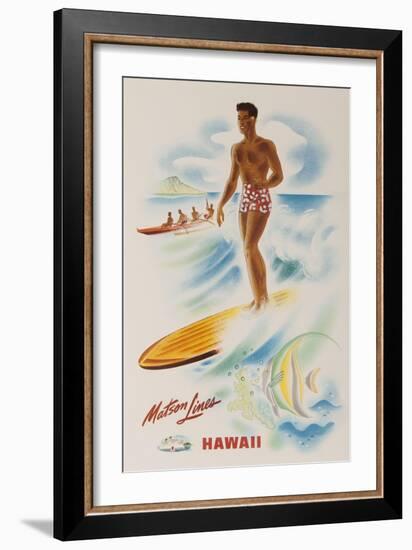 Matson Lines Travel Poster Hawaii Surfer-null-Framed Giclee Print