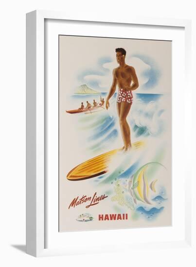 Matson Lines Travel Poster Hawaii Surfer-null-Framed Giclee Print