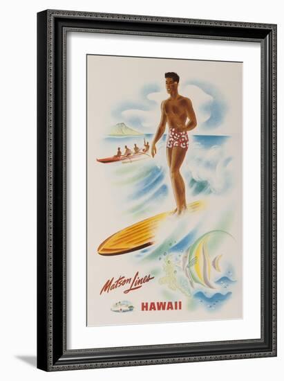 Matson Lines Travel Poster Hawaii Surfer-null-Framed Giclee Print