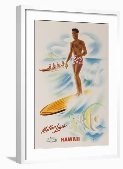 Matson Lines Travel Poster Hawaii Surfer-null-Framed Giclee Print