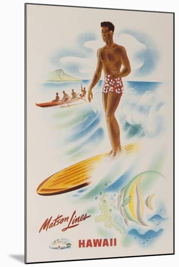 Matson Lines Travel Poster Hawaii Surfer-null-Mounted Giclee Print