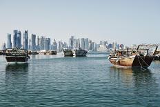 Downtown Doha with its Impressive Skyline of Skyscrapers and Authentic Dhows in the Bay-Matt-Mounted Photographic Print