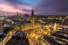 Reflection of Hamburg's Town Hall (Rathaus) and Christmas Market at blue hour, Hamburg, Germany-Matt Parry-Framed Photographic Print