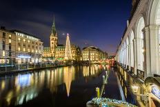 Reflection of Hamburg's Town Hall (Rathaus) and Christmas Market at blue hour, Hamburg, Germany-Matt Parry-Framed Photographic Print