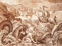 Jonah and the Whale Illustration from a Bible-Mattaus II Merian-Mounted Giclee Print