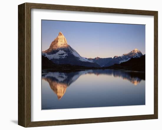 Matterhorn from Riffelsee at Dawn, Zermatt, Swiss Alps, Switzerland, Europe-Jochen Schlenker-Framed Photographic Print