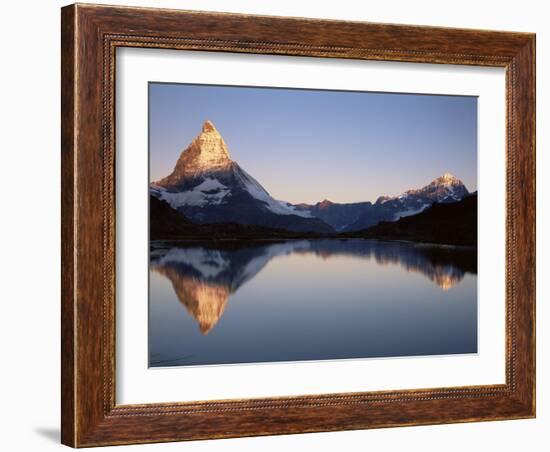 Matterhorn from Riffelsee at Dawn, Zermatt, Swiss Alps, Switzerland, Europe-Jochen Schlenker-Framed Photographic Print