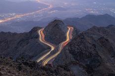 Traffic Light Trails Wrapped around Mountain on the Zig Zag Road in Al Hada, Taif Region of Saudi A-Matthew Starling-Photographic Print