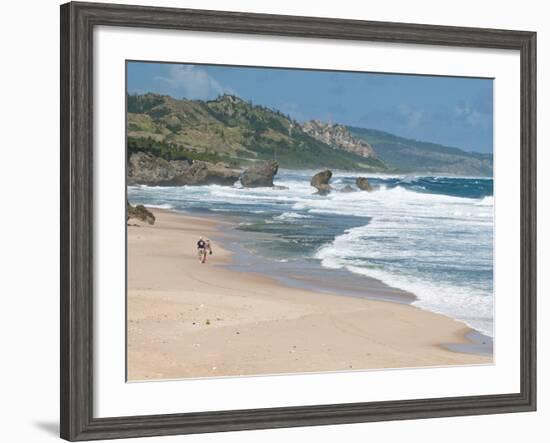 Mature Couple Walking on Bathsheba Beach, Barbados, Windward Islands, West Indies, Caribbean-Michael DeFreitas-Framed Photographic Print