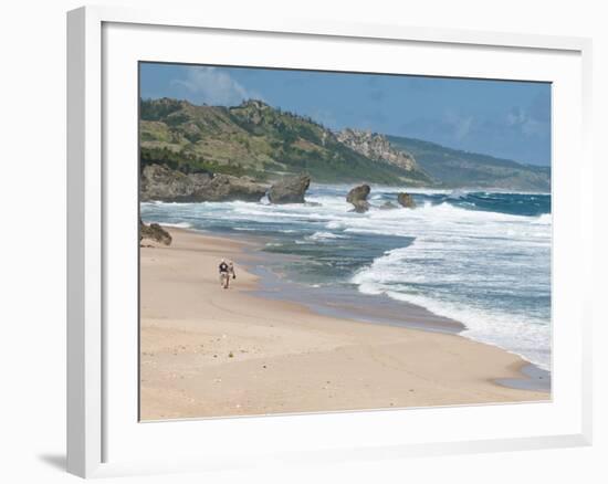 Mature Couple Walking on Bathsheba Beach, Barbados, Windward Islands, West Indies, Caribbean-Michael DeFreitas-Framed Photographic Print