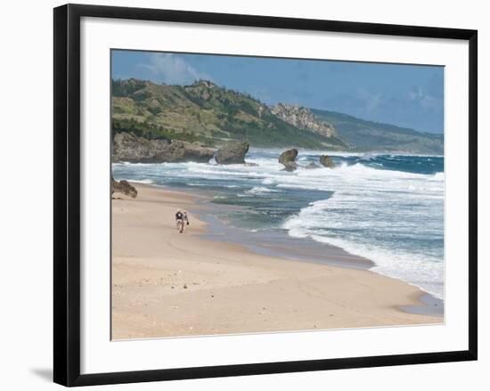 Mature Couple Walking on Bathsheba Beach, Barbados, Windward Islands, West Indies, Caribbean-Michael DeFreitas-Framed Photographic Print