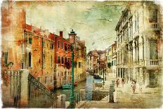 Picturesue Italian Coast - Artwork In Retro Painting Style-Maugli-l-Art Print