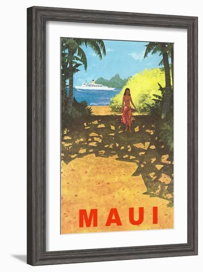 Maui, Cruise Ship, Hawaiian Girl on Jungle Path-null-Framed Art Print