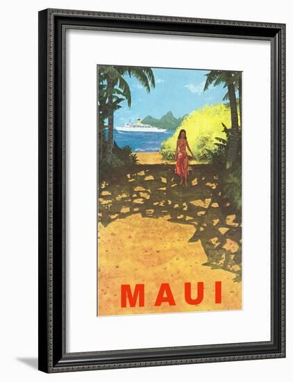 Maui, Cruise Ship, Hawaiian Girl on Jungle Path-null-Framed Art Print