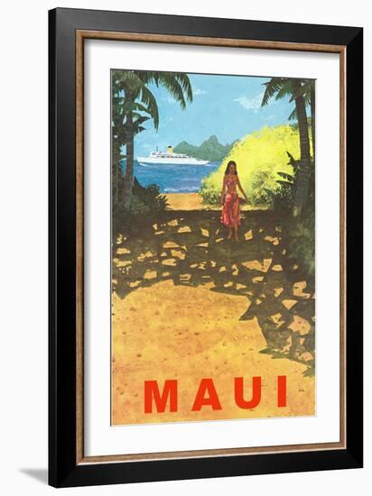 Maui, Cruise Ship, Hawaiian Girl on Jungle Path-null-Framed Art Print