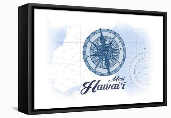 Maui, Hawaii - Compass - Blue - Coastal Icon-Lantern Press-Framed Stretched Canvas