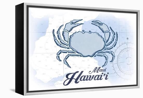 Maui, Hawaii - Crab - Blue - Coastal Icon-Lantern Press-Framed Stretched Canvas